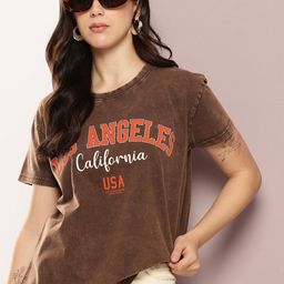 DILLINGER Women Typography Printed Acid Washed Pure Cotton Boxy T-shirt-image-45