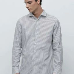 SELECTED HOMME Blue & White Regular Fit Striped Cotton Shirt-image-37