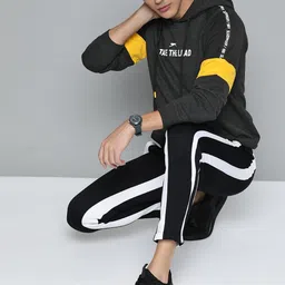 Slazenger Men Charcoal Grey & White Printed Detail Hooded Athleisure Sweatshirt-picture-3