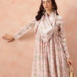 all about you Ethnic Motifs Printed Satin-Finish Festive Maxi Empire Dress with Scarf-picture-23
