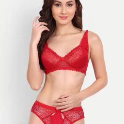 FIMS Red Lace Work Bra Panty Set-image-86