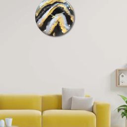 CHRONIKLE Multicolor Epoxy Resin Round Handcraft Stone Art English Numbers Analog Wall Clock-24