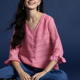Mast & Harbour Striped Flared Sleeve Georgette Top-image-61