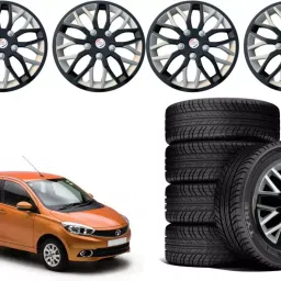 Auto Pearl ViBS48 R14 355.6 mm(14 Inch) PPress Type Wheel Hubcap with Retention Ring Glossy Black Red Strip Wheel Cover for Tata Tiago 1.05 Revotorq XE (Set of 4)-image-26