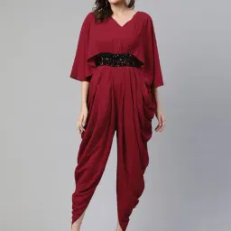 Cottinfab Polyester Maroon Embellished Jumpsuit-picture-16