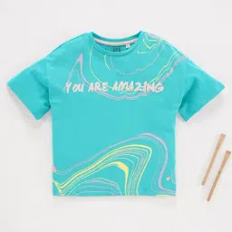 Ed-a-Mamma Kids Turquoise Printed T-Shirt-image-56