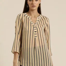 Qurvii Beige Striped Top-image-52