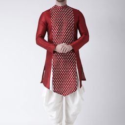 DEYANN Men Red & Off-White Printed Kurta with Patiala-image-88