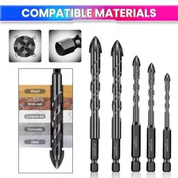 Amici Tools Masonry Drill Bits Set Triangle Bit Tungsten Carbide Hex Shank Black, 0130FB8BOPF (Set of 5) image 4