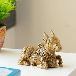 ExclusiveLane Gold Brass Nandi Carved Showpiece Idol-image-5