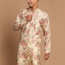 VASTRAMAY Light Brown Regular Fit Printed Kurta-image-89