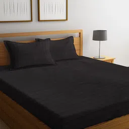 HOSTA HOMES Black Striped 300 TC Cotton 1 King Bedsheet with 2 Pillow Covers-image-21