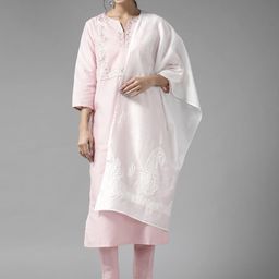ADA White Ethnic Motifs Chikankari Embroidered Handloom Dupatta-27