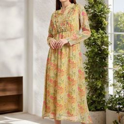 ANJIR Floral Print Cowl Neck Ruffled Maxi Dress-image-67