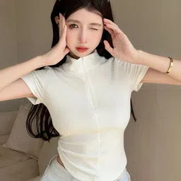 Istyle Can Mock Neck Zipper Fitted Crop Top-picture-53