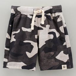 Lazy Bones Camouflage Shorts With Drawstring -Light Grey Brown-image-51
