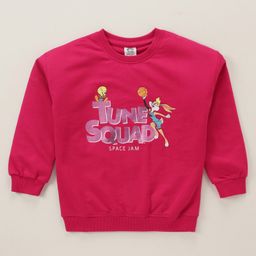 Babyhug Full Sleeves Cotton Knit SPACE JAM Sweatshirt with Foil Print - Maroon-image-88