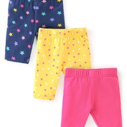 Babyhug Cotton Lycra Three Fourth Length Leggings Star Printed Pack of 3- Multicolour-image-63