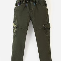 Olio Kids Cotton Lycra Woven Full Length Solid Trouser - Olive Green-picture-39