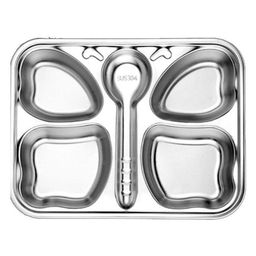 HAPPY HUES Stainless Steel Divided Meal Plate Tray 4 Compartments Dinner Dish Butterfly Design- Silver-26