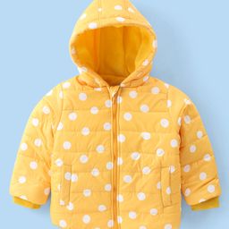 Babyhug Woven Full Sleeves Jacket With Hood & Polka Dots Print - Yellow-image-70