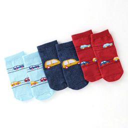 Cute Walk By Babyhug Cotton Knit Anti Bacterial Ankle Length Socks Car Design Pack Of 3 - Multicolour-image-84