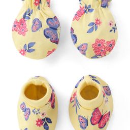 Babyhug 100% Cotton Mittens & Booties With Floral Print - Yellow-image-48