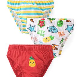 Babyhug 100% Cotton Knit Briefs  Striped & Pineapple Print Pack of 3- Green White & Red-18