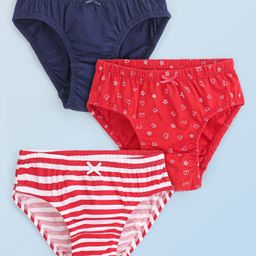 Honeyhap Premium Cotton Elastane Single Jersey Printed Panties with Bio Finish Pack of 3 - Navy Peony & High Risk Red-image-27