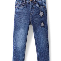 Babyhug Denim Washed Full Length  Jeans with Stretch & Star Patch- Blue-image-60