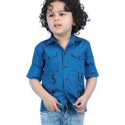 Polka Tots Full Sleeves Typography Printed Shirt - Blue-image-73