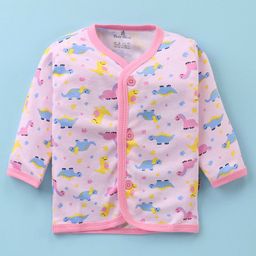 Child World Interlock Knit Full Sleeves Front Open Vests Dino Print- Pink-9
