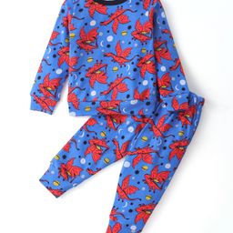 CrayonFlakes Cotton Full Sleeves Dinosaur Printed Sweatshirt & Joggers Set - Blue-image-83