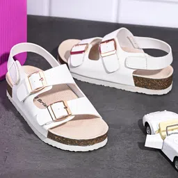 Briskers Synthetic Self Design Buckle Sandals - White-picture-35