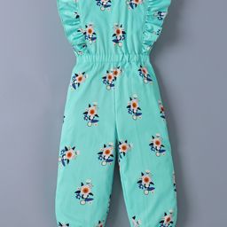 Mark & Mia Cotton Frill Sleeves Jumpsuit with Floral Print - Aqua Blue-image-70