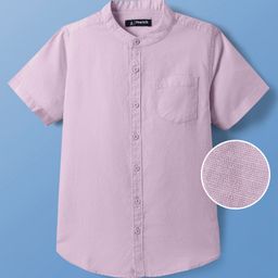 Pine Kids Linen Woven Half Sleeves Solid Colour Shirt With Mandarin Collar - Pink-image-74