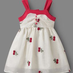 Mark & Mia Sleeveless Floral Embroidered Party Frock - Beige-image-70