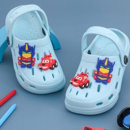 Yellow Bee Cars Applique Detailed Perforated Clogs - Light Blue-image-75