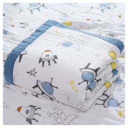 Baby Muslin Organic Cotton Super Soft Absorbent Muslin 6 LayerBlanket -Astronaut Print - White & Blue-picture-22