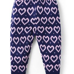 Babyhug Sweater Knit Full Length Woollen Bottom With Heart Print - Navy Blue-12