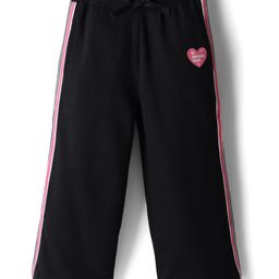 Babyhug French Terry Knit Full Length Track Pant with Tape Design & Heart Print - Black-picture-12