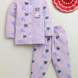BUMZEE Cotton Knit Full Sleeves Hearts & Kitten With Heart Printed Coordinating Night Suit Set - Lavender-picture-29