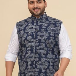 John Pride Printed Plus Size Cotton Stretchable Nehru Jacket-18