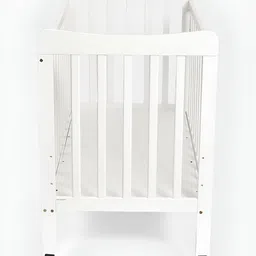 MiArcus White Rubber Wood Cot With 3-Level Adjustable Height Cot Rail & Removable Wheels image 3