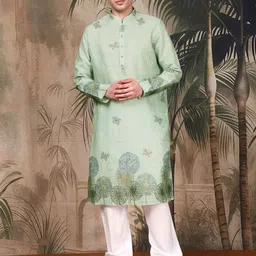 Sangria Floral Printed Mandarin Collar Kurta-picture-38