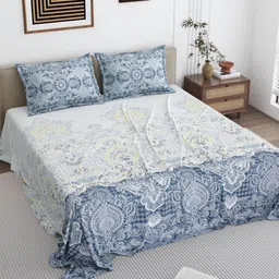 DREAM WEAVERZ Blue & White Printed Cotton 250 TC King Bedsheet Set 2.75 m x 2.55 m-image-78