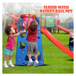 toyplus Toy Plus 2 in 1 Slide with Basket Ball Hoop - Blue and Red image 5