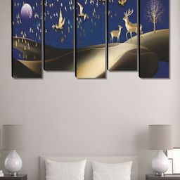 Myntra Elegant Homes Blue & Brown 5 Pieces Canvas Deer Painting Wall Arts-image-97