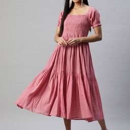 RAJGRANTH Women Pink Solid A-Line Midi Dress-image-41