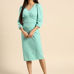 Athena Turquoise Blue Bodycon Midi Dress-image-98